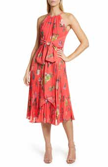 Eliza J Floral Print Pleated Midi Dress