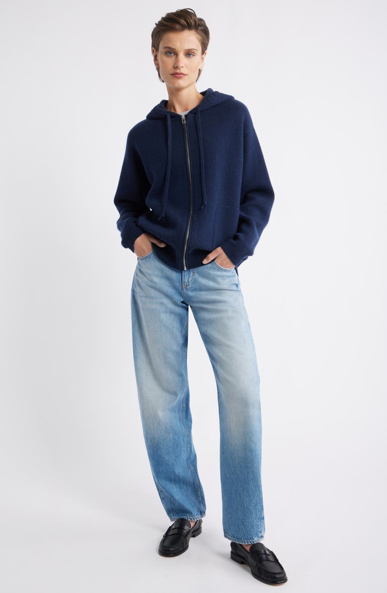 Nordstrom Wool Blend Zip Hoodie Cardigan, Alternate, color, Navy Night