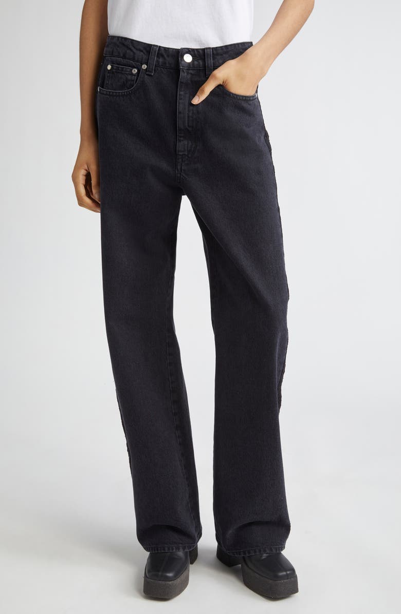 Stella McCartney Lace Trim Straight Leg Jeans, Main, color, 1003 - Black/ Black