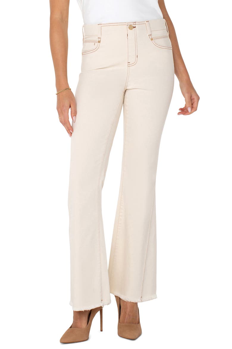 Gia Glider Frayed Pull-On Flare Jeans, Alternate, color, SEASIDE DUNES