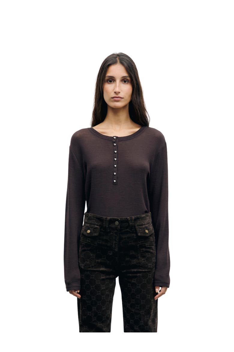 Balie Long Sleeve Button Detail T-Shirt, Main, color, Brown