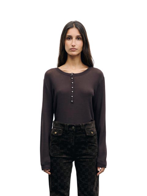 Balie Long Sleeve Button Detail T-Shirt