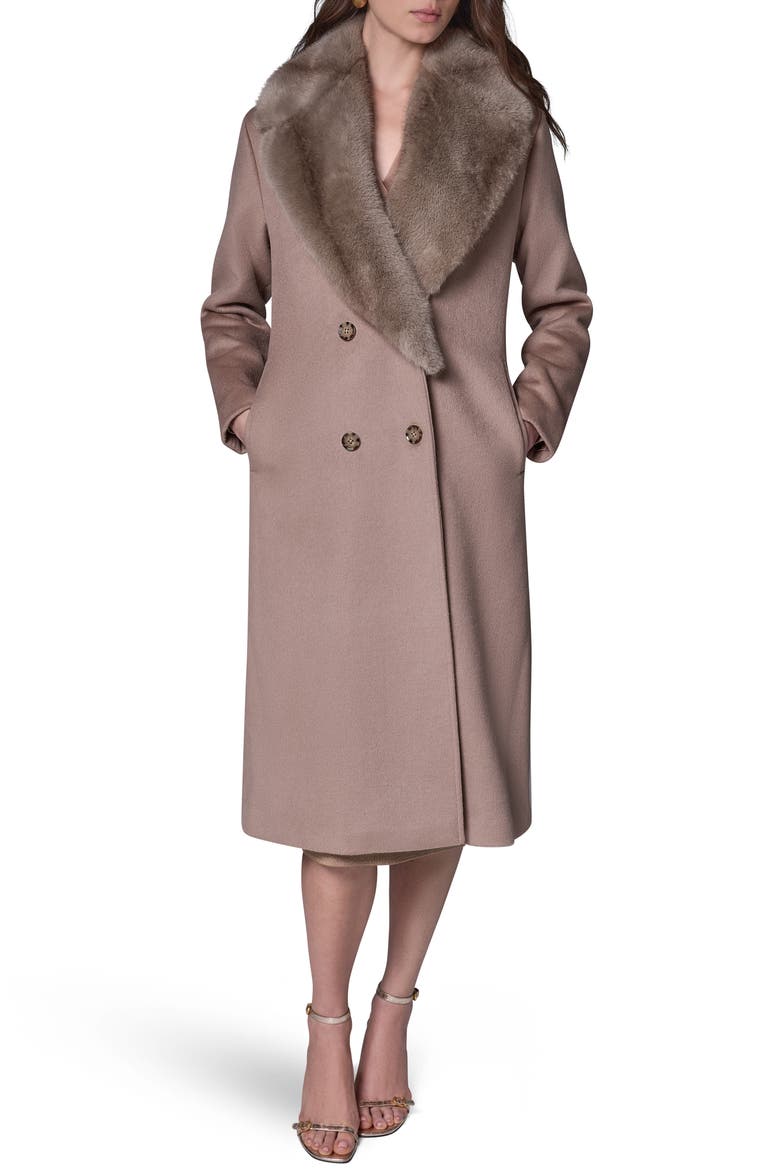 Double Breasted Slouch Coat with Faux Fur Collar, Main, color, CAMEL