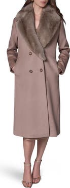 Donna Karan New York Double Breasted Slouch Coat with Faux Fur Collar
