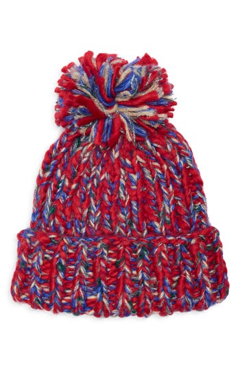 Vince Camuto Chunky Metallic Pom Knit Beanie In Red