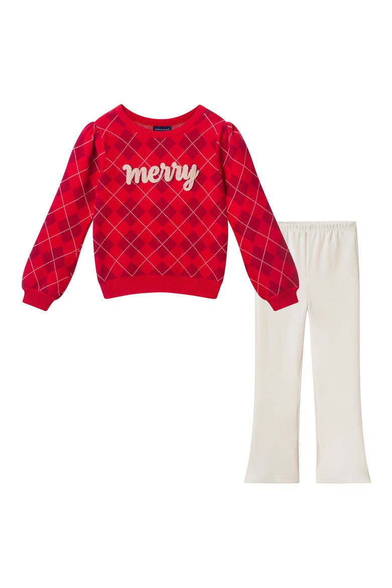 Kids' Applique Argyle Sweater & Pants Set, Main, color, RED MERRY