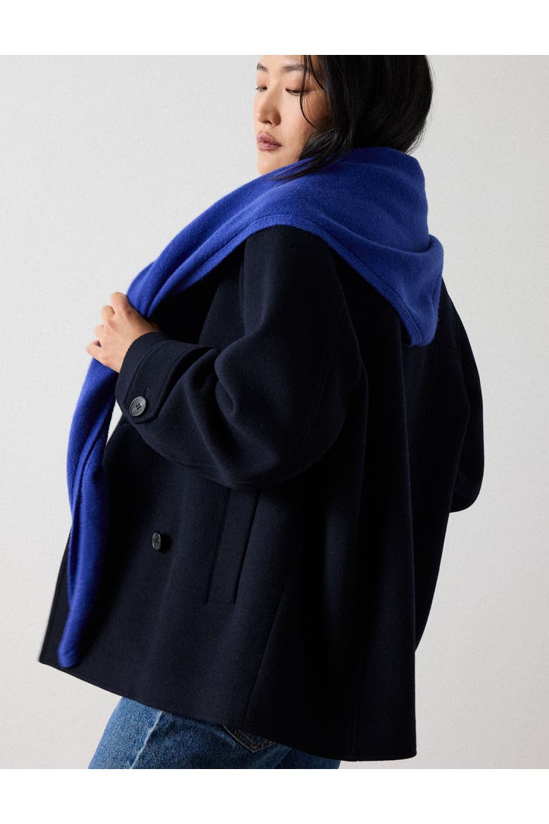 Wool Blend Double Breasted Collard Coat, Alternate, color, Navy