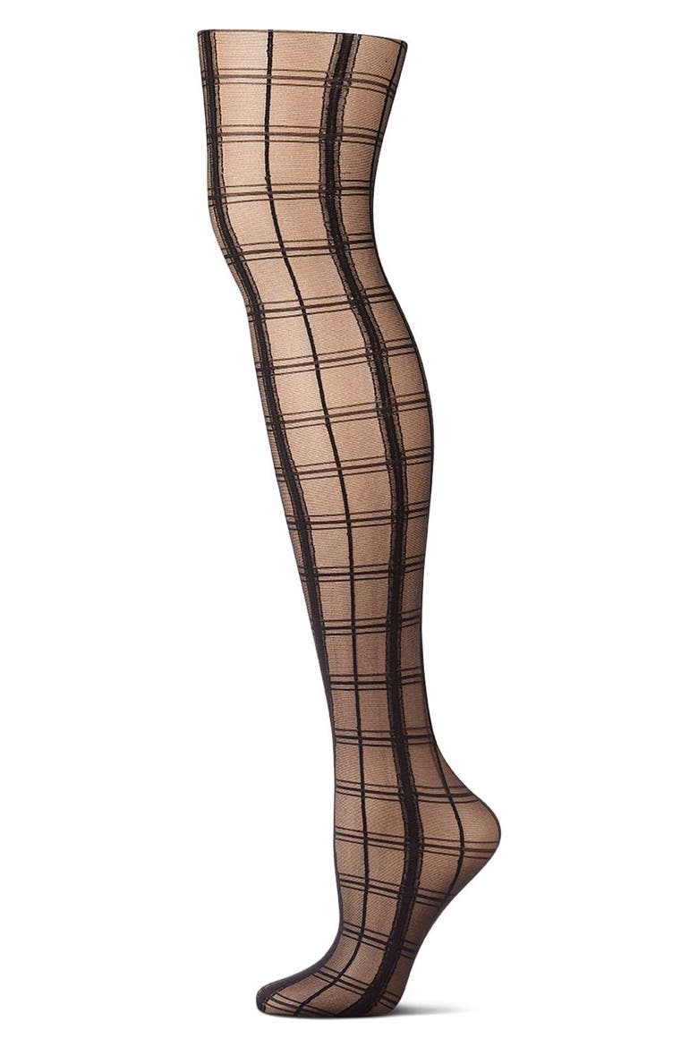 Plaid Sheer Tights, Alternate, color, BLACK