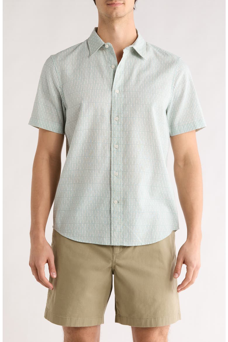 Fish Print Linen & Cotton Short Sleeve Shirt, Main, color, BLUE SIMPLE FISH