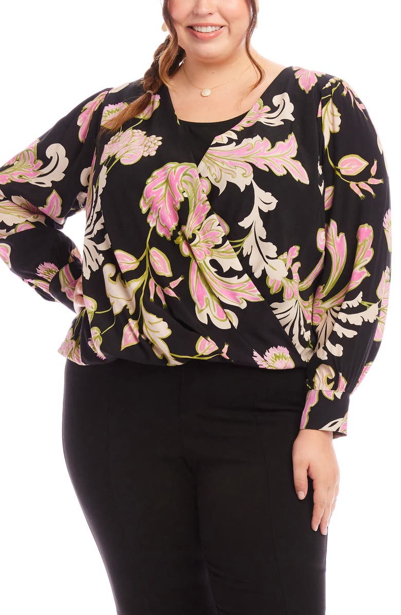 Karen Kane Floral Drape Front Top, Main, color, Floral