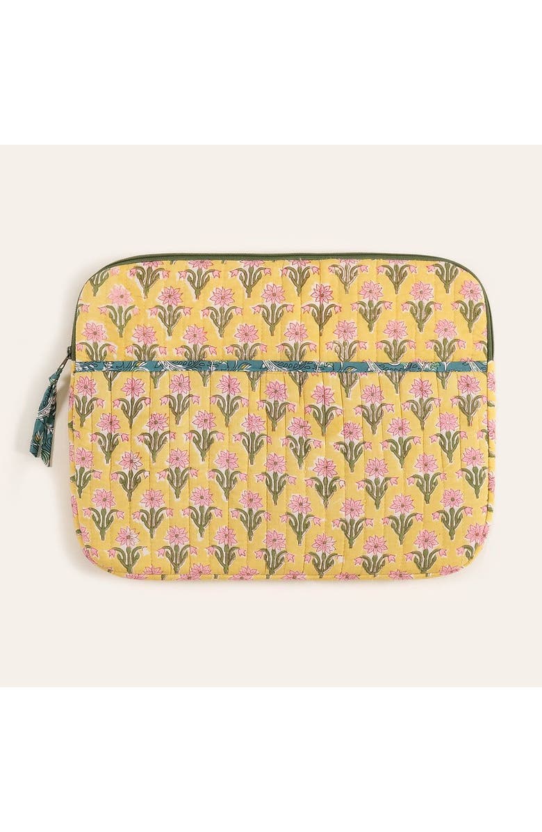 Zsa Zsa Zsu Rajpath Block Printed 100% Cotton Laptop Bag 14", Main, color, Yellow