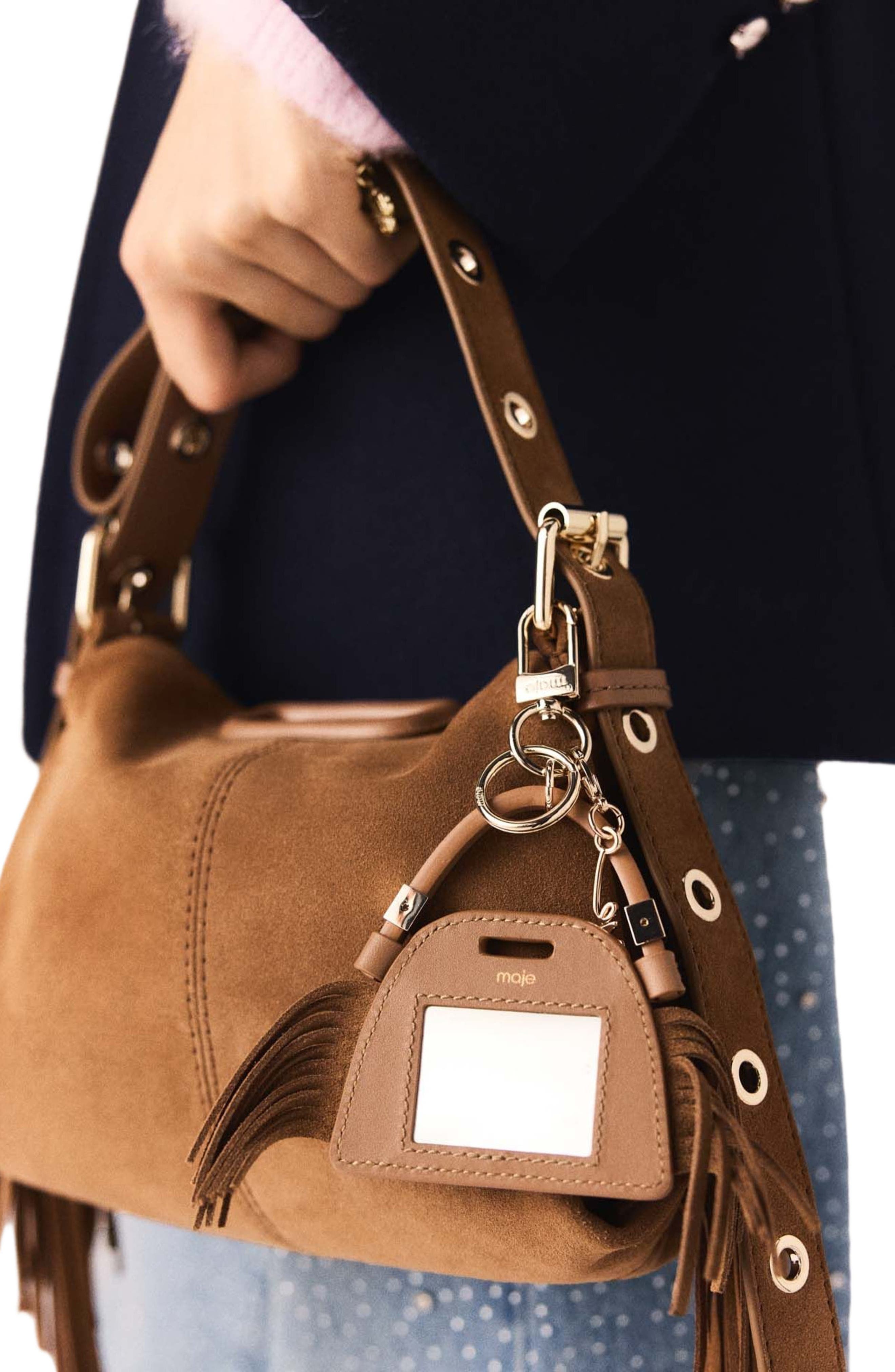 maje Miss M mini mirror bag charm, Alternate, color, Camel