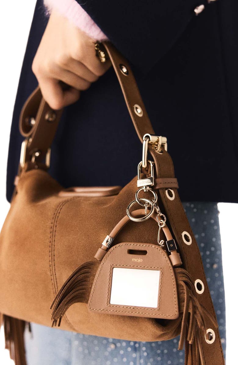 maje Miss M mini mirror bag charm, Alternate, color, Camel