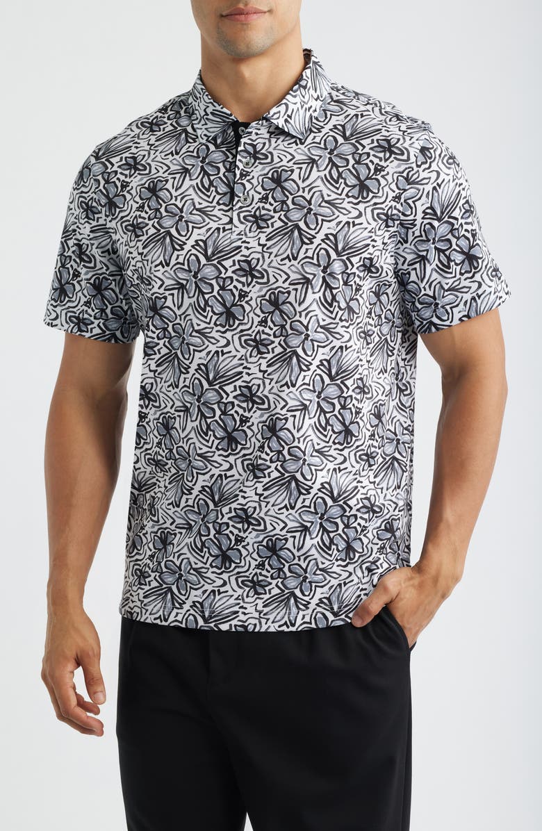 Bugatchi Hendrix Digital Abstract Print Cotton Polo, Main, color, White
