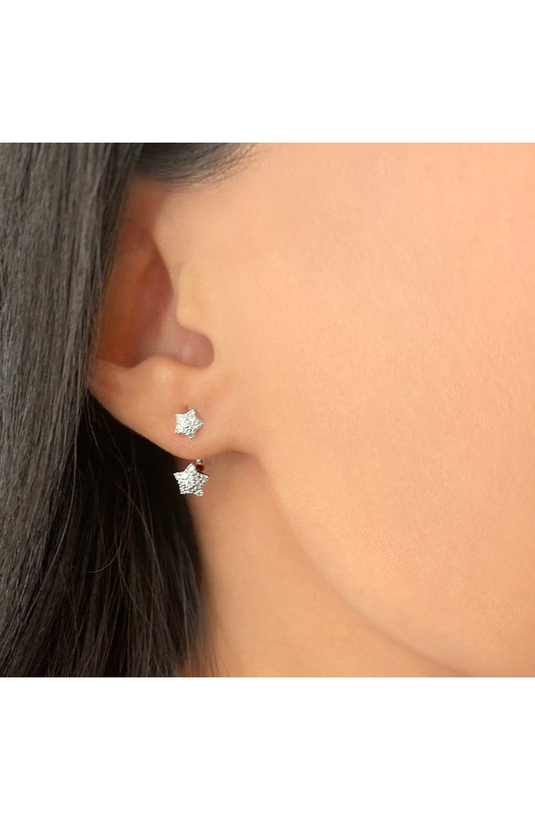 LuvMyJewelry Star Duo Sterling Silver Diamond Stud Earring, Alternate, color, Silver