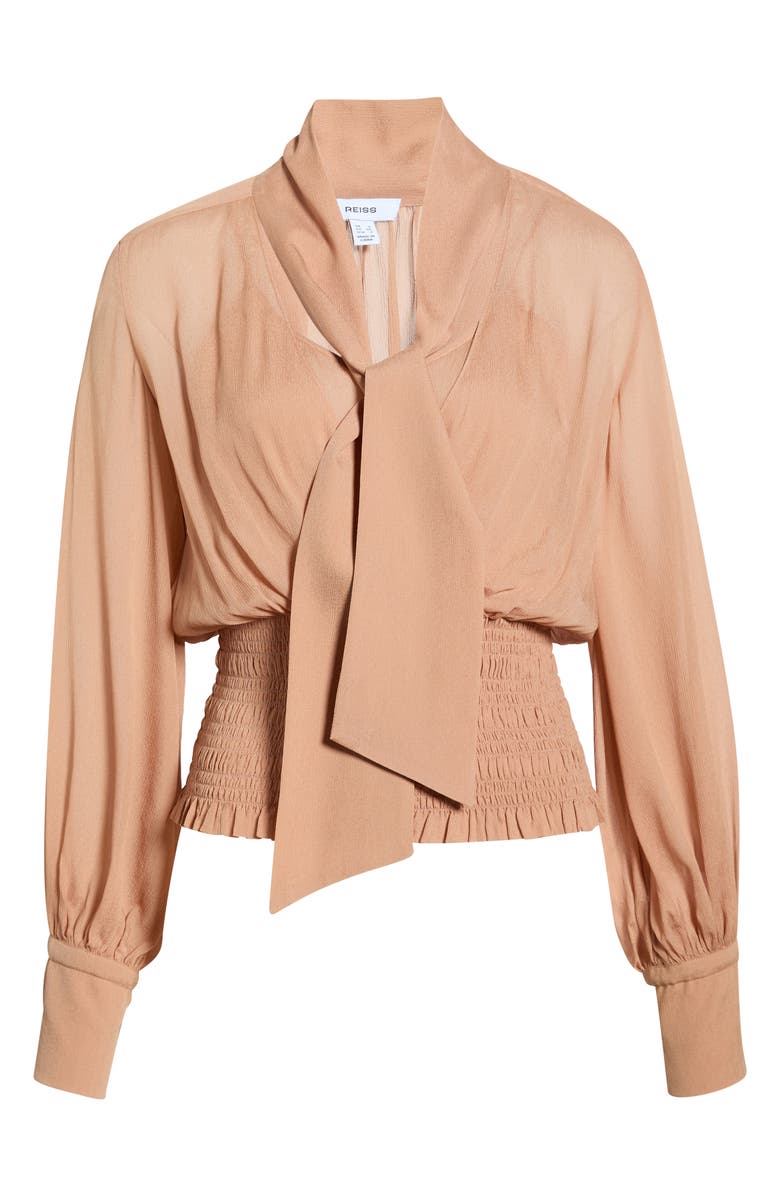 Reiss Phoebe Tie-Neck Smock Top, Main, color, Rust Orange