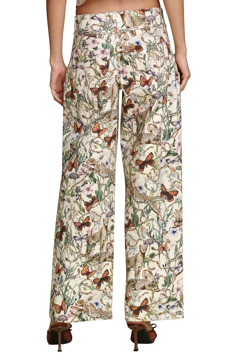 Avec Les Filles Belted Wide Leg Stretch Denim Pants, Alternate, color, Ecru Cheetah Scarf