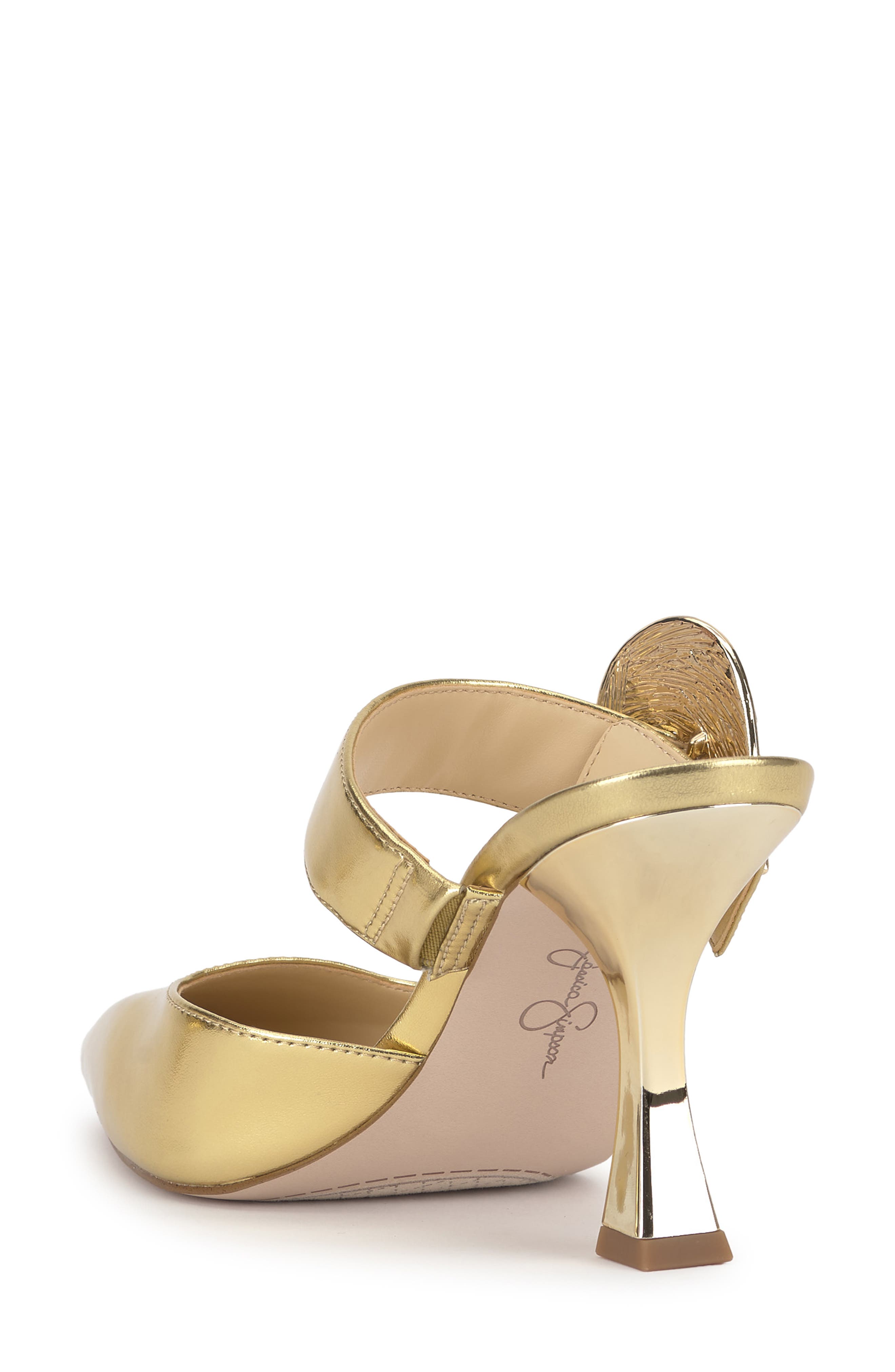 Favica Embellished Satin Slide Mule, Alternate, color, GOLD