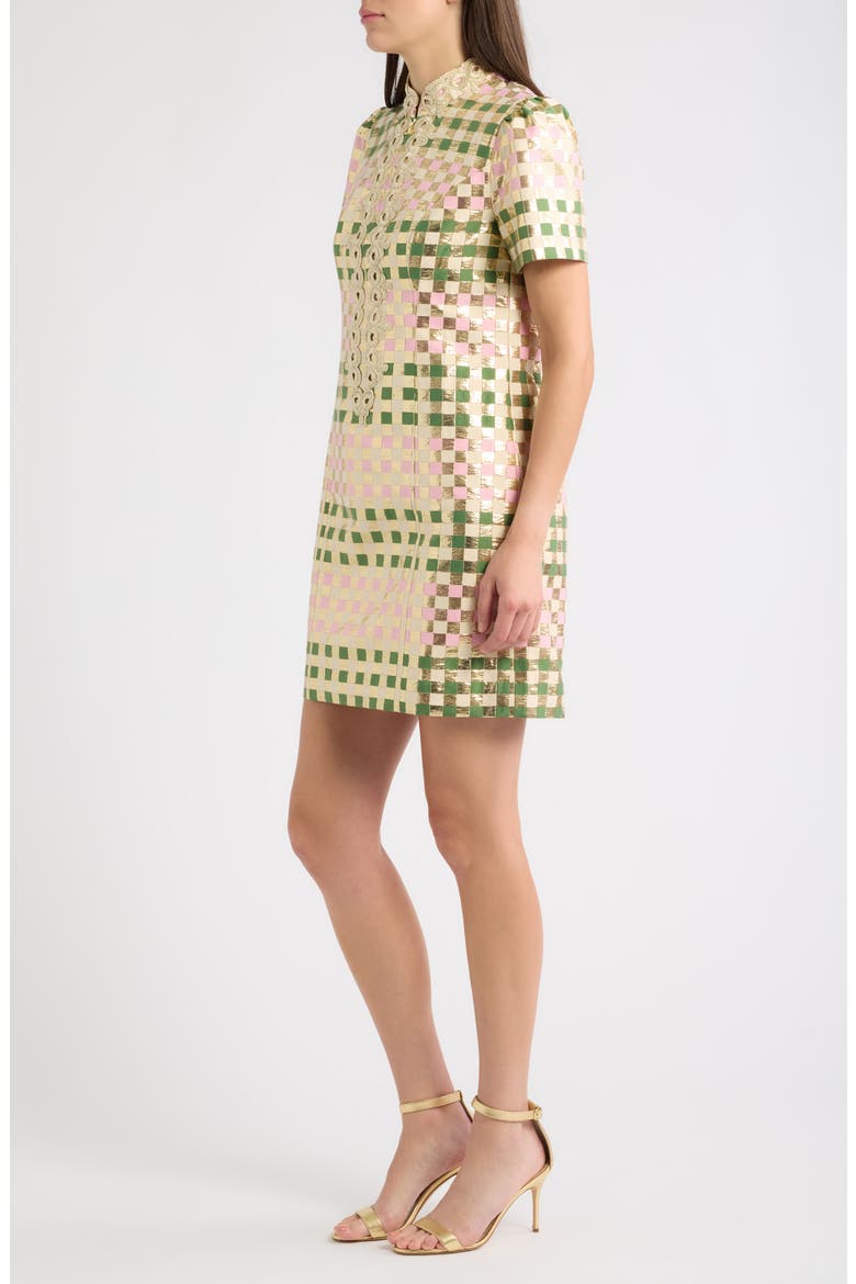 Carty Metallic Jacquard Shift Dress, Alternate, color, OREGANO GOLDEN GINGHAM