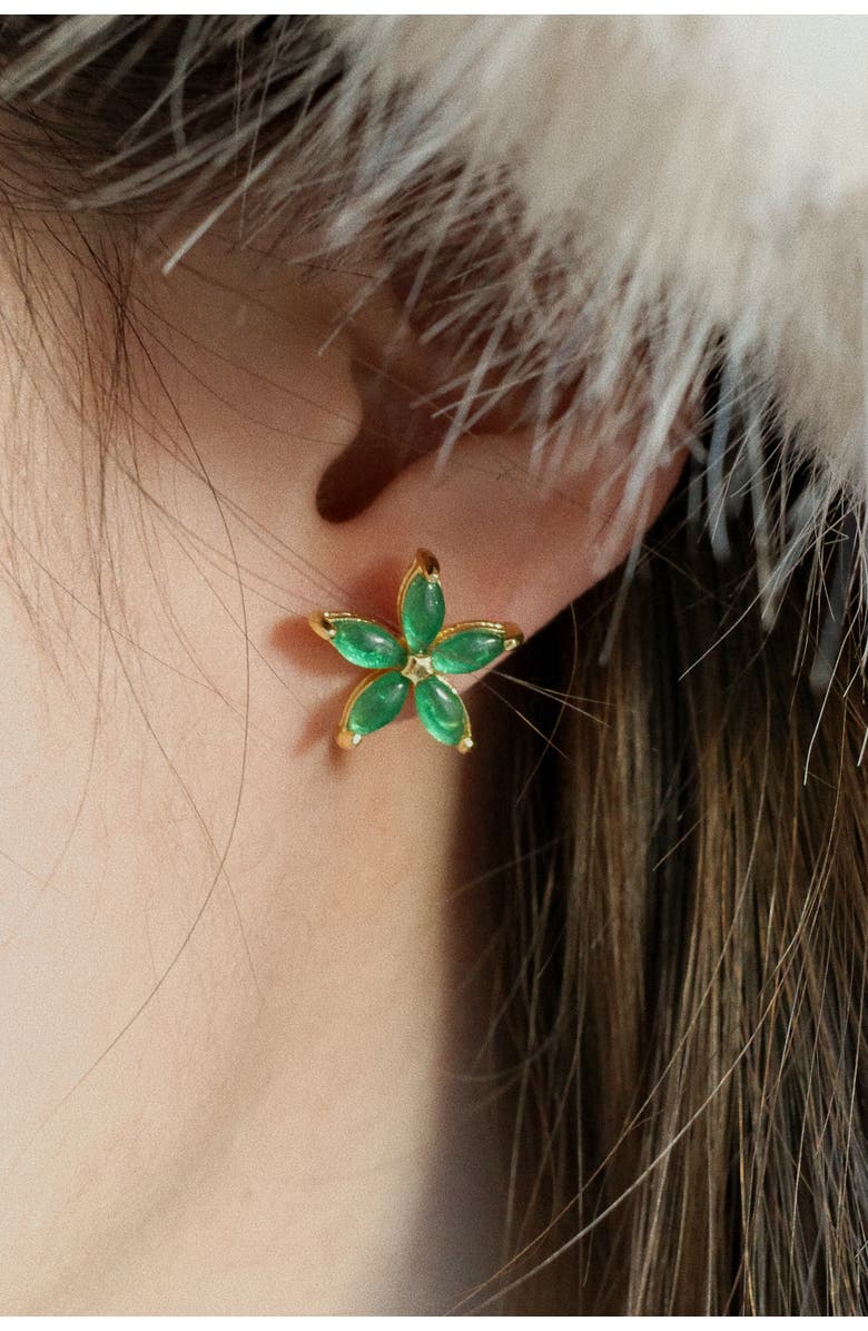 seree Flora Green jade stud earrings, Alternate, color, Green