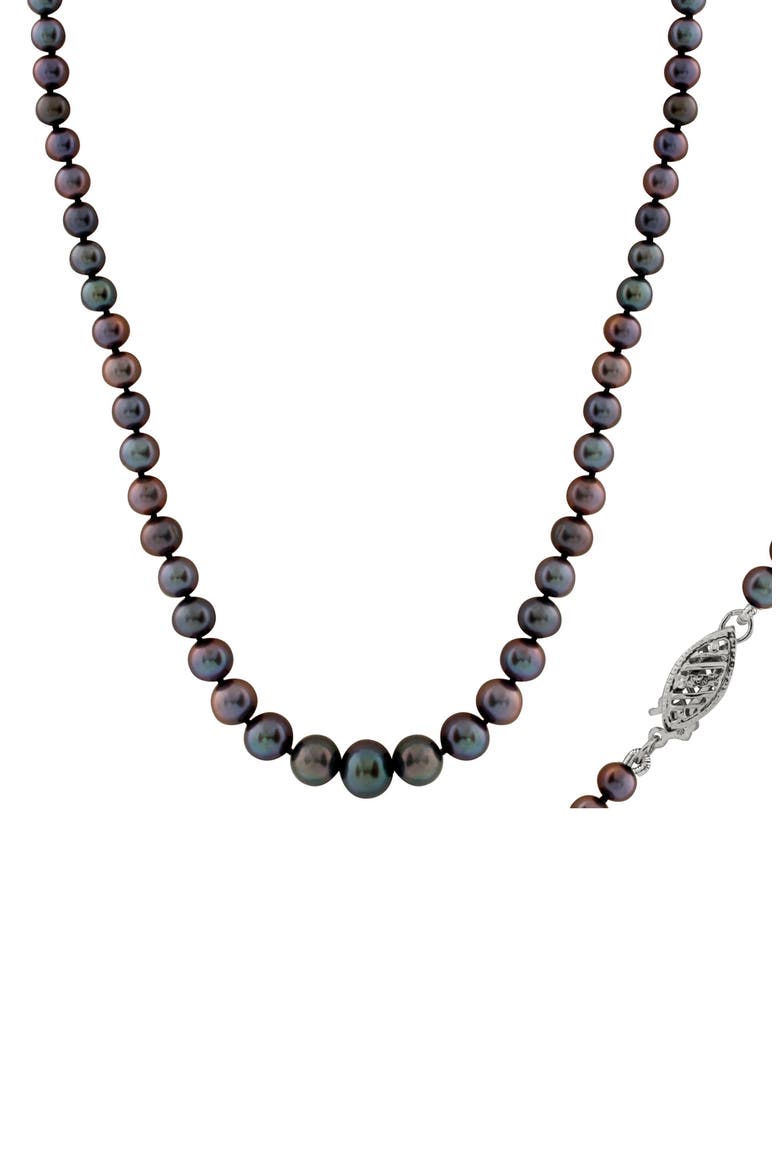 Sterling Silver 3.5-9mm Graduated Black Freshwater Pearl Necklace, Main, color, BLACK