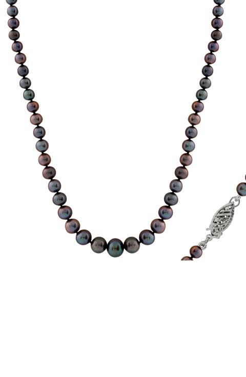 Sterling Silver 3.5-9mm Graduated Black Freshwater Pearl Necklace
