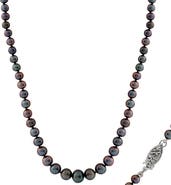 SPLENDID PEARLS Sterling Silver 3.5-9mm Graduated Black Freshwater Pearl Necklace