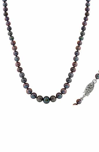 SPLENDID PEARLS Sterling Silver 3.5-9mm Graduated Black Freshwater Pearl Necklace