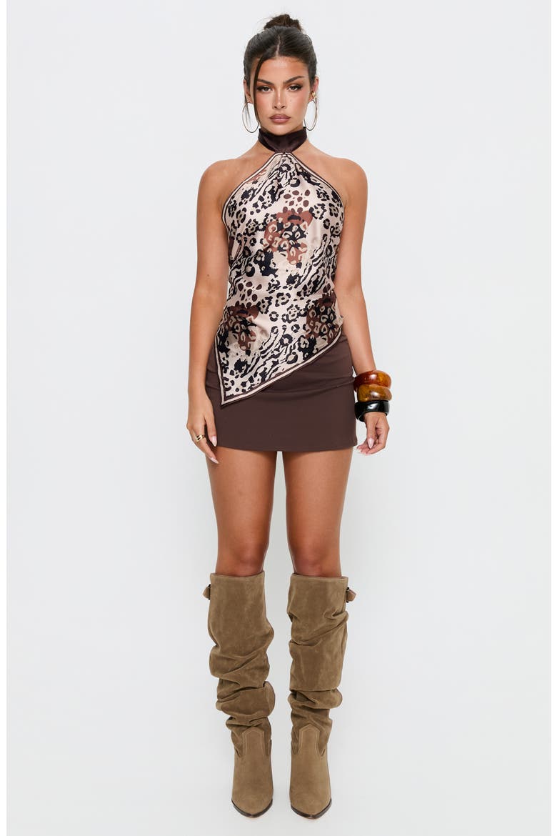 Keighla Tie Back Satin Halter Top, Alternate, color, LEOPARD