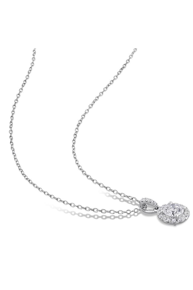 Lab-Grown Diamond Halo Pendant Necklace, Alternate, color, Sterling silver