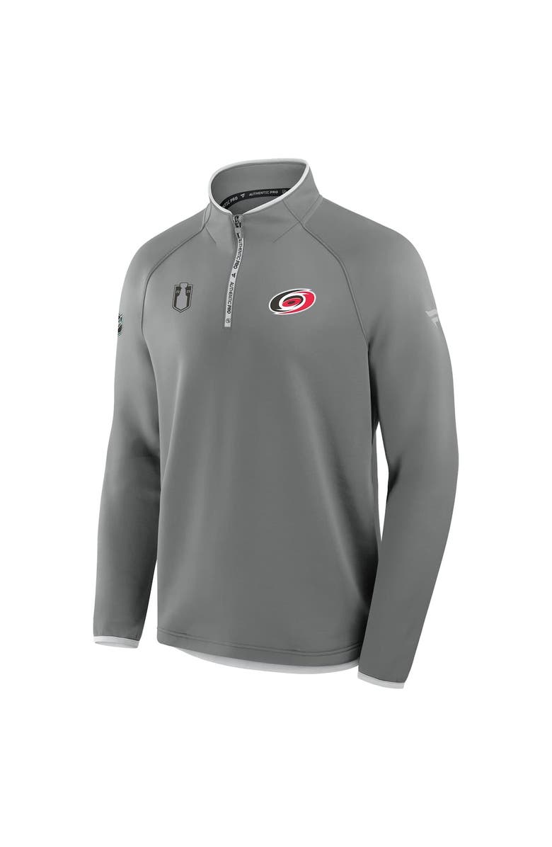 FANATICS Men's Fanatics Gray Carolina Hurricanes 2025 Stanley Cup Playoffs Authentic Pro Fleece Quarter-Zip Pullover, Alternate, color, 