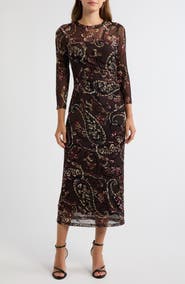 Anne Klein Flocked Mesh Midi Dress