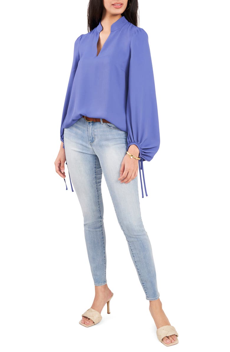Vince Camuto Luxe Split Neck Balloon Sleeve Crêpe de Chine Blouse, Alternate, color, 