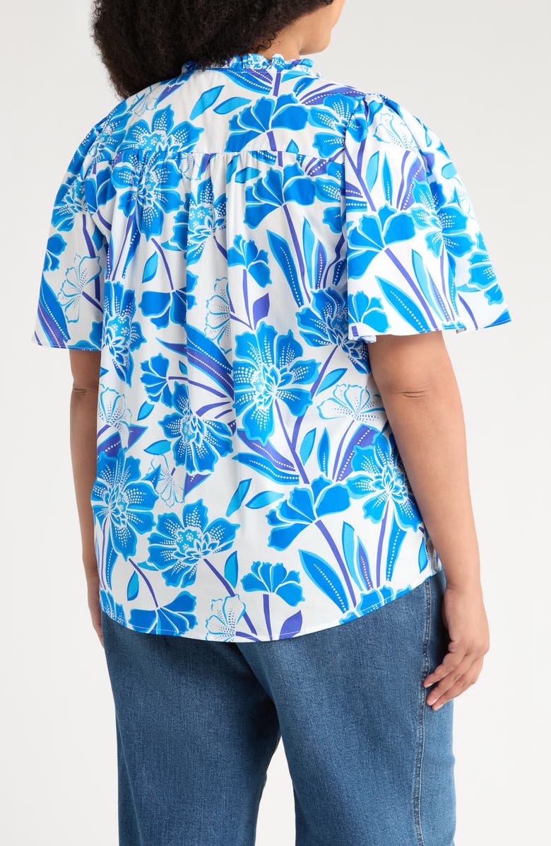 SUGARLIPS Maci Eve Floral Flutter Sleeve Top, Alternate, color, Blue/ White