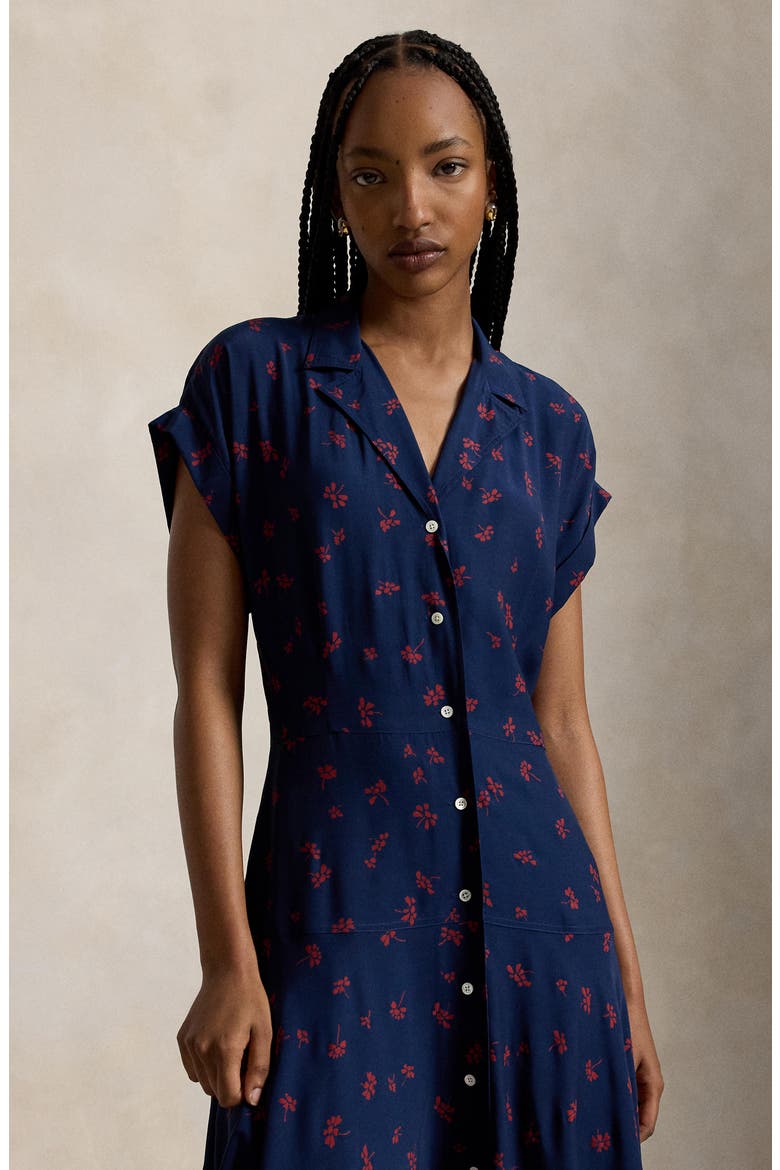 Floral Viscose Midi Shirt Dress, Alternate, color, 2054 COSMO FLORAL NVY-RD MULTI