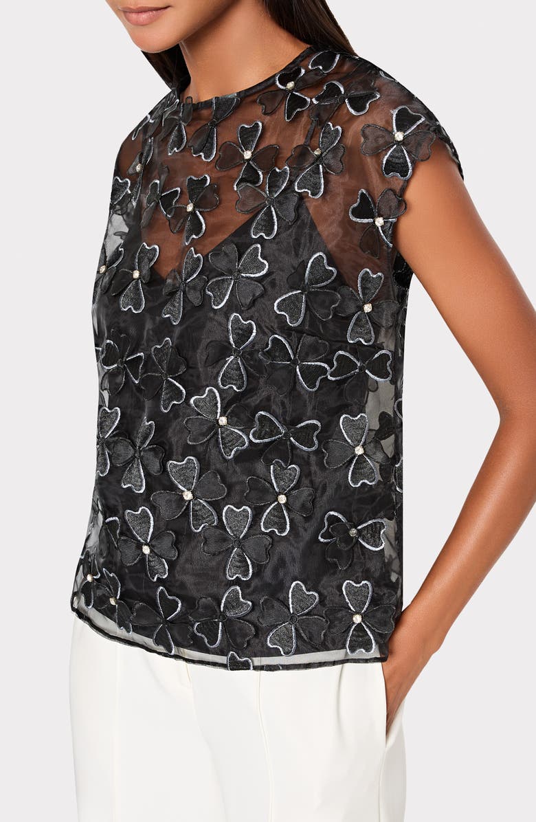 Milly Ryan Clover Bow Rhinestone Organza Top, Alternate, color, 5Aa Black