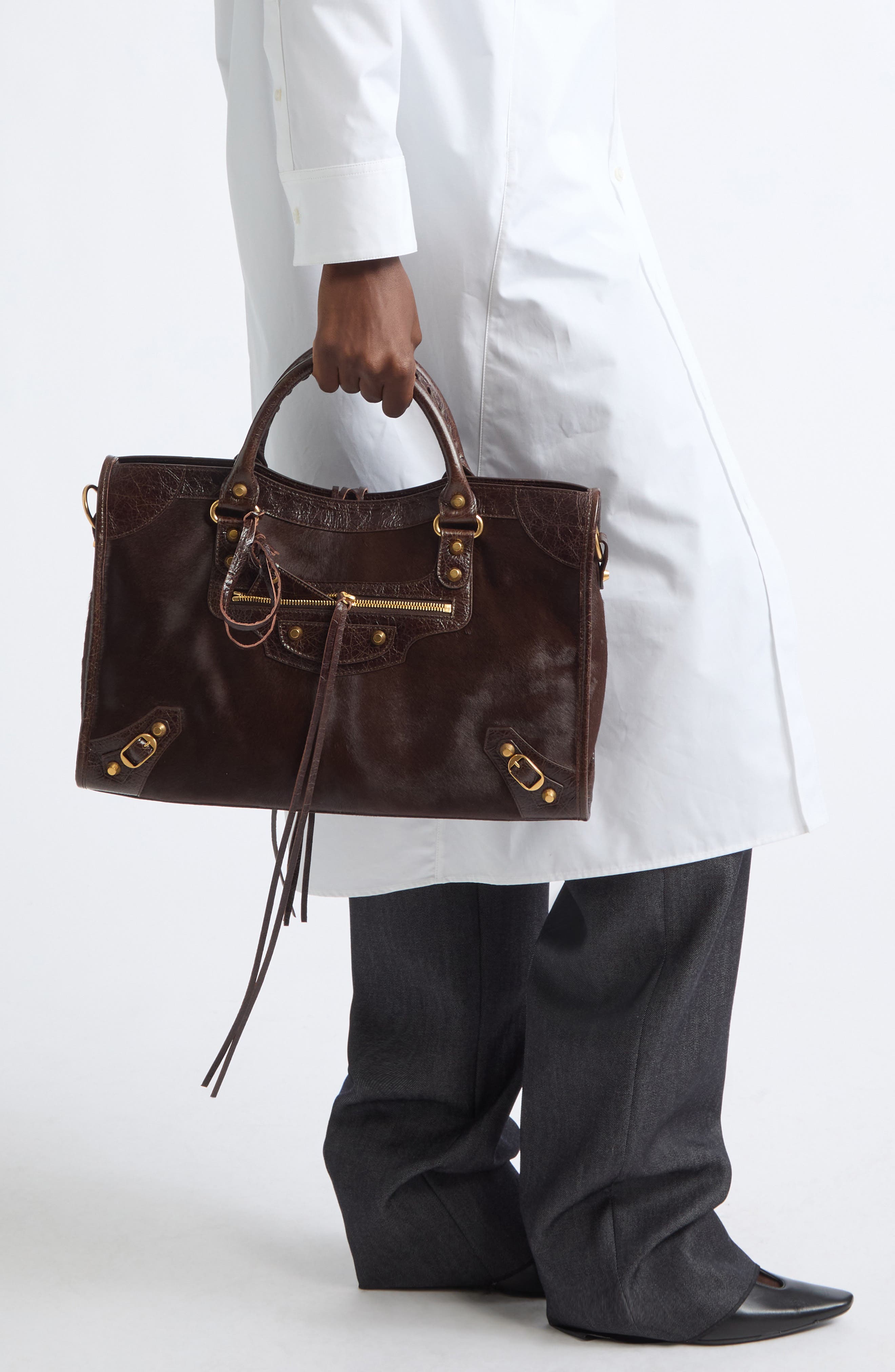 Medium Le City Genuine Calf Hair & Arena Leather Satchel, Alternate, color, 2836 MID BROWN