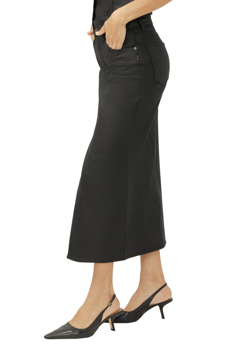 Silver Jeans Co. Front Slit Denim Midi Skirt, Alternate, color, Black