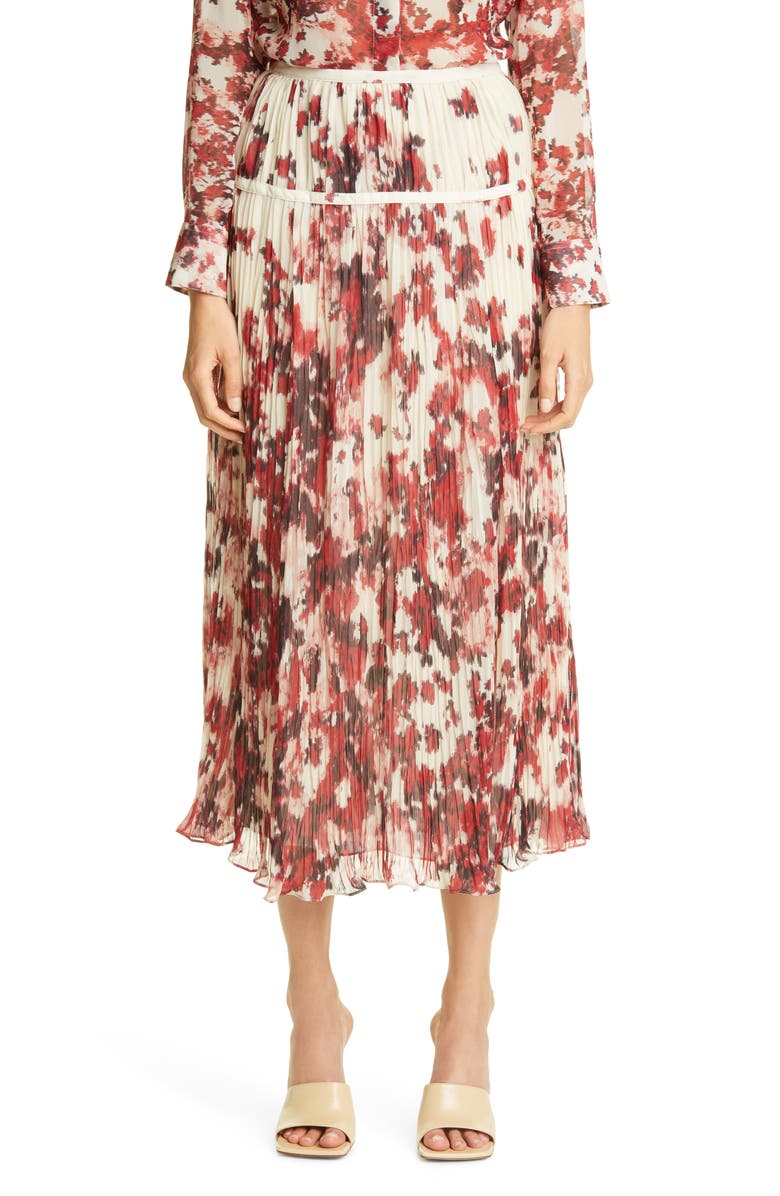 Altuzarra Kemmaren Floral Pleated Georgette Skirt, Main, color, 