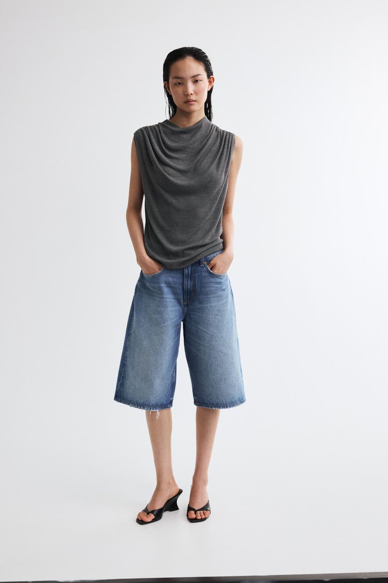 Draped Knit Top, Alternate, color, Dark gray melange