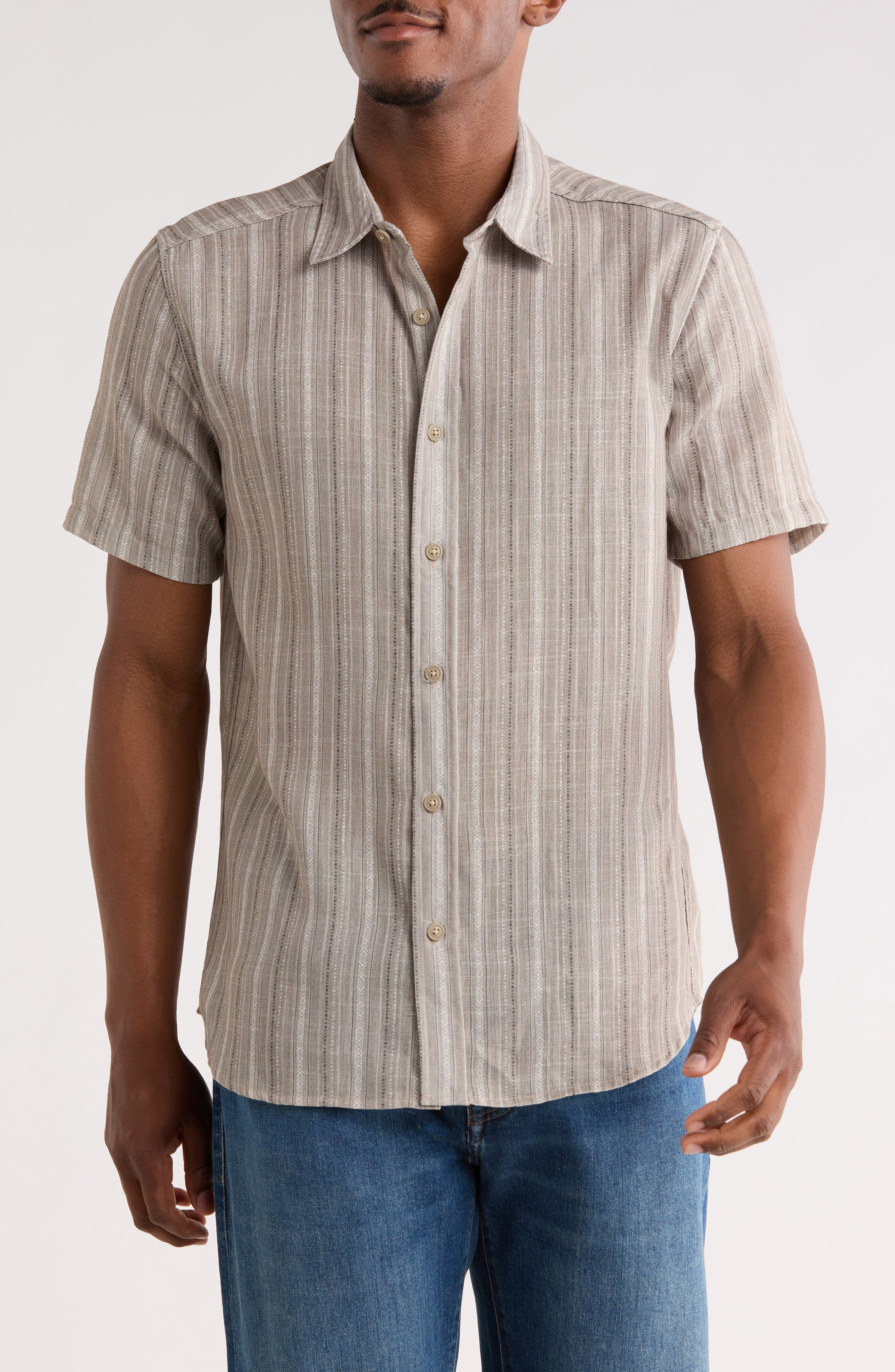 Frye Geometric Stripe Short Sleeve Button-Up Shirt