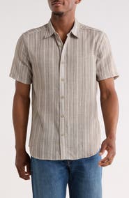 Frye Geometric Stripe Short Sleeve Button-Up Shirt