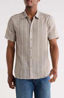 Frye Geometric Stripe Short Sleeve Button-Up Shirt