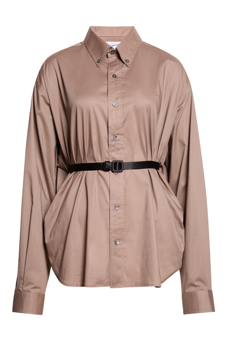 Belted Cotton Button-Down Shirt, Alternate, color, TAUPE