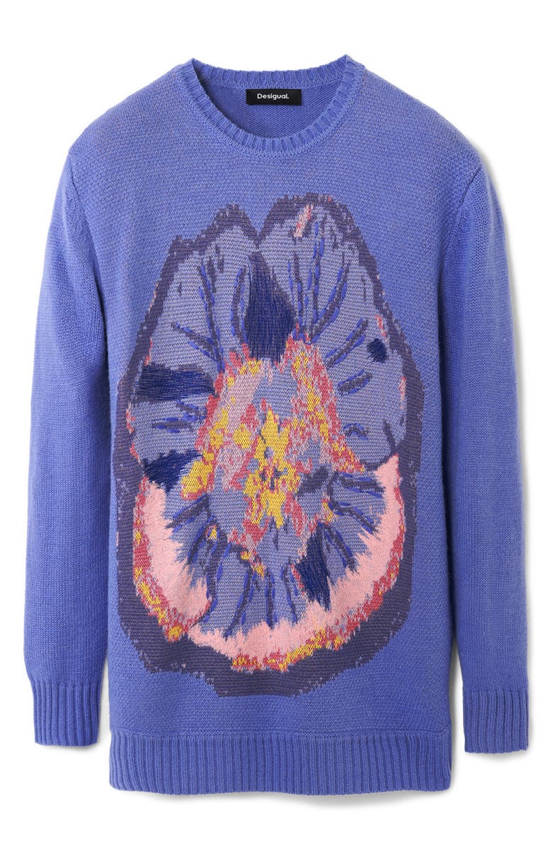 Desigual Pensée Lacroix Pansy Jacquard Crewneck Sweater, Alternate, color, 