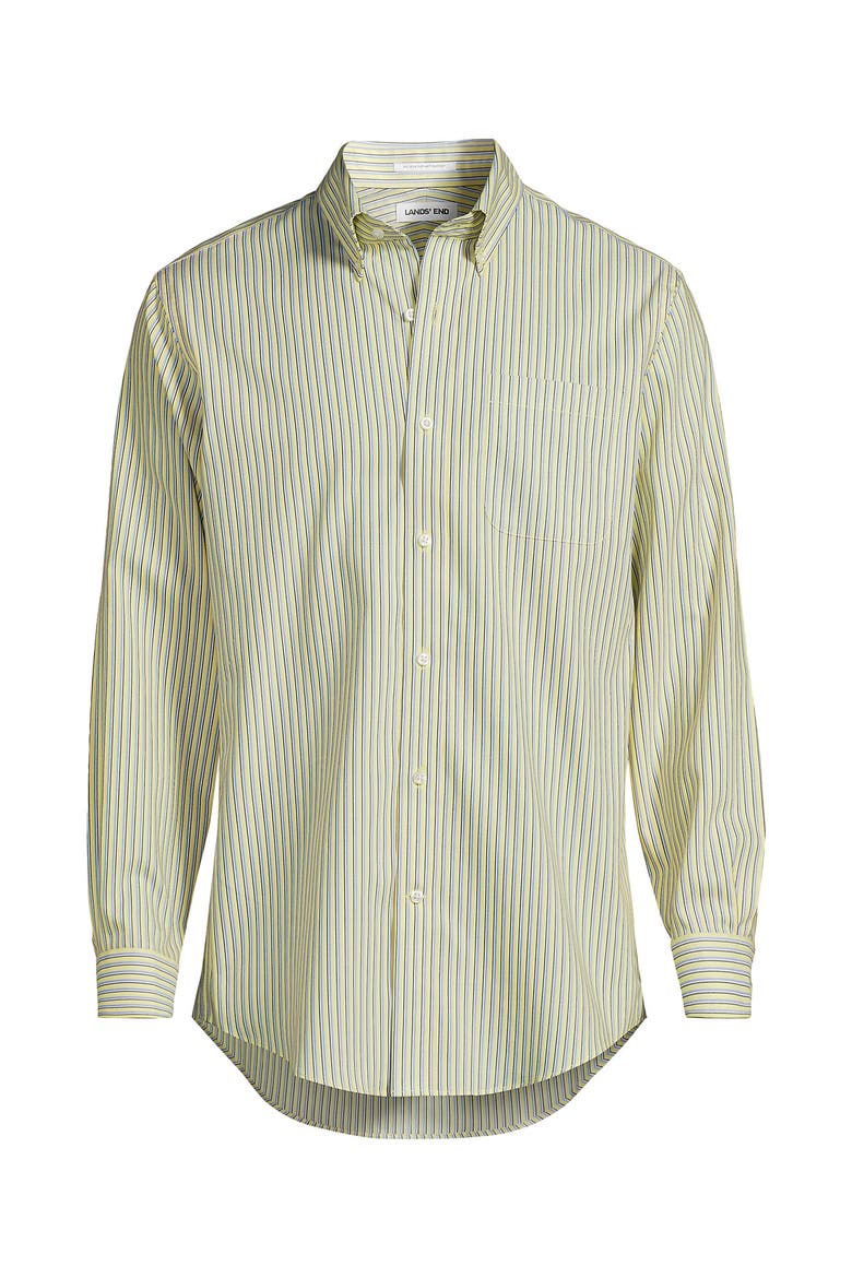 Traditional Fit Solid No Iron Supima Pinpoint Buttondown Collar Dress Shirt, Alternate, color, Sweet Butter/Blue Stripe