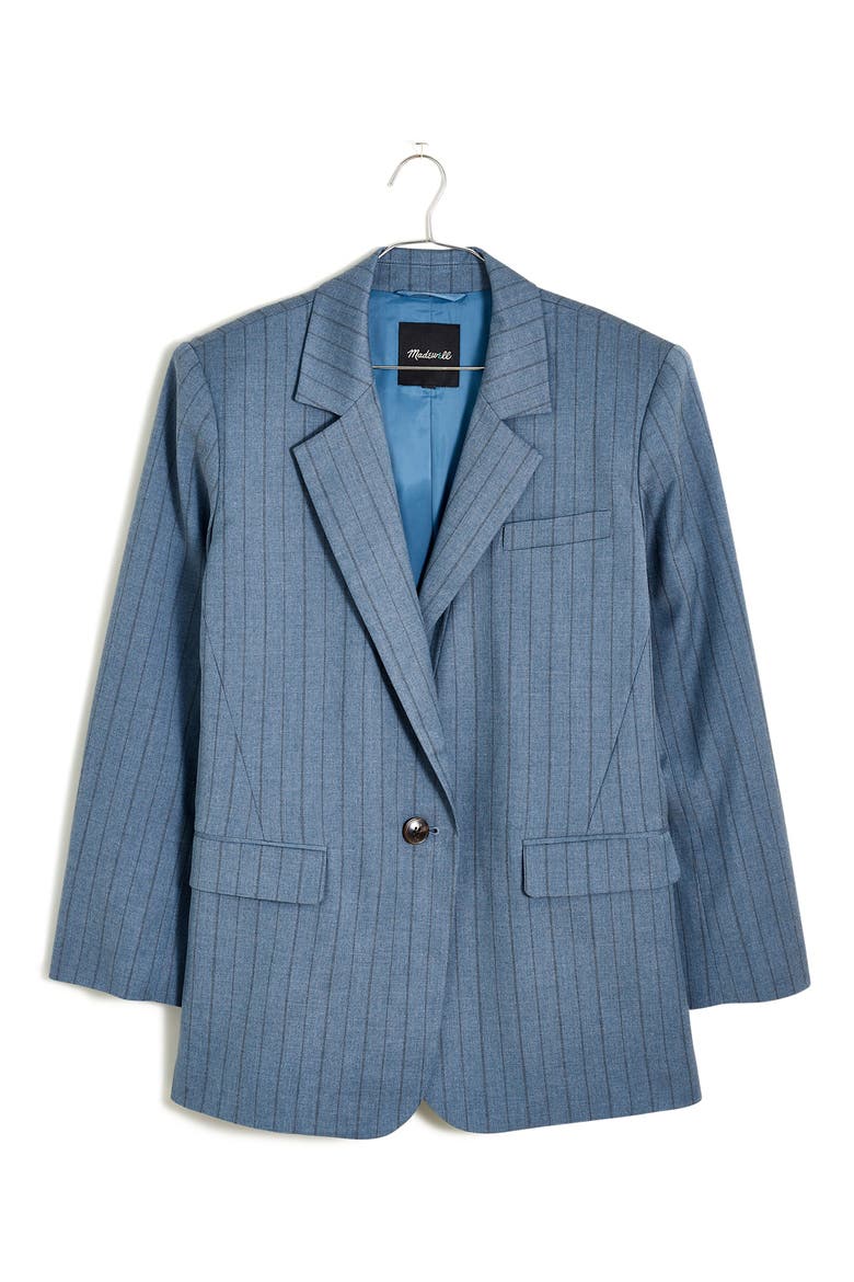 Pinstripe Single Breasted Blazer, Alternate, color, DARK MEDITERRANEAN