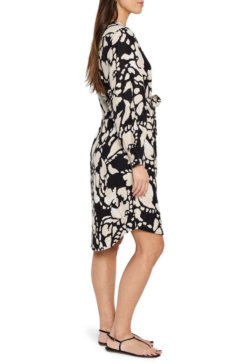 Evening Petal Long Sleeve Linen Blend Dress, Alternate, color, BLACK MULTI