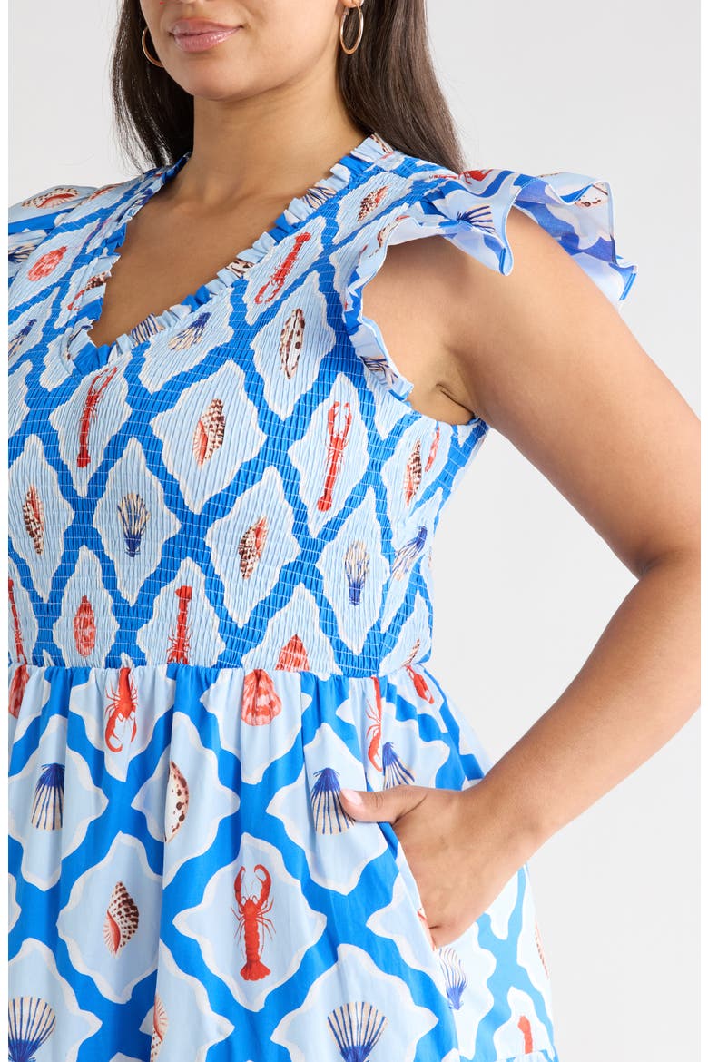 New Guinea Sunfire Tiered Midi Dress, Alternate, color, WHTBLUE-MULTI