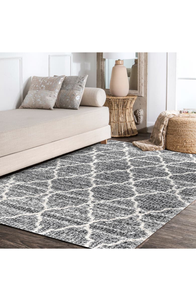 JONATHAN Y Susa Ogee Moroccan Trellis Shag Area Rug, Alternate, color, Light Gray/Ivory